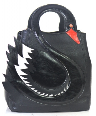Faux Leather Swan Shoulder Handbag H-16718 39912 Black